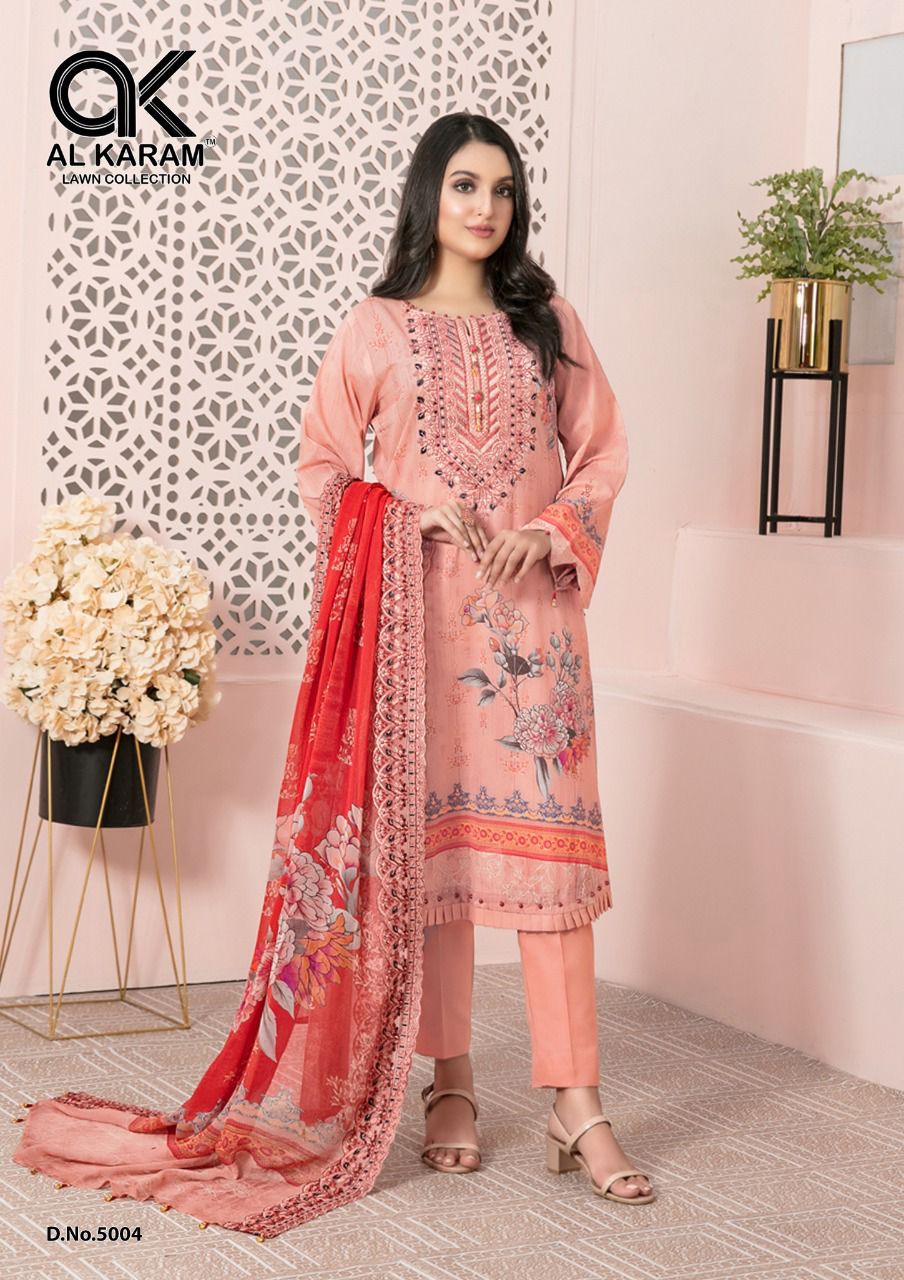 Al Karam Kesariya 5 Fancy Regular Wear Wholesale Dress Material Collection